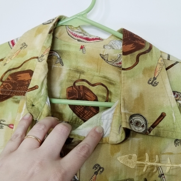 Homemade novelty print‎ Fishing embroidery mens button up shirt chest pocket L - Picture 6 of 9